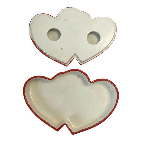 Vintage Double Heart Ceramic Trinket Box | Red & White | 1990s Valentine Keepsak - Picture 6 of 6